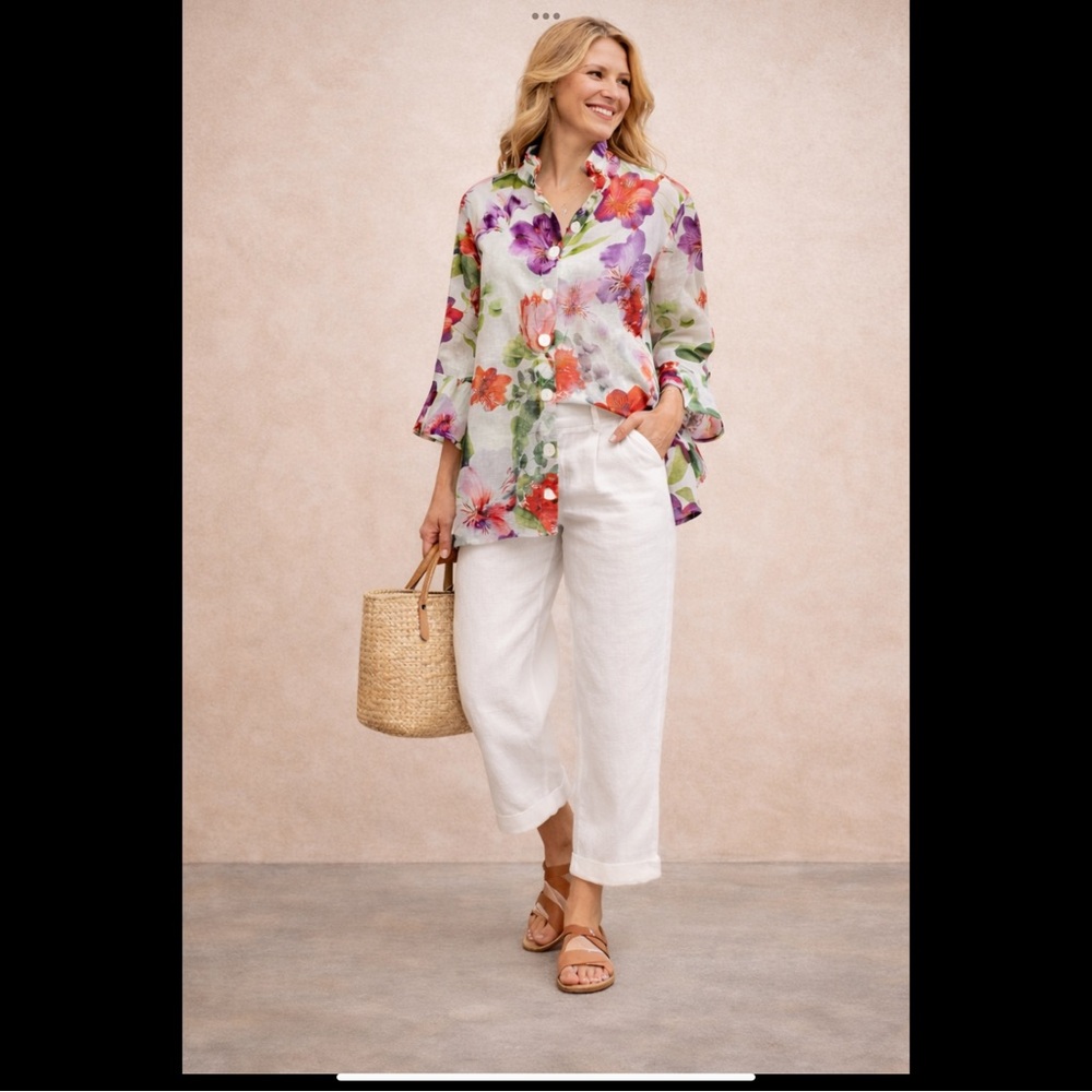 Ali Miles Art To Wear Vibrant Floral Mesh Blouse 2X Colorful Garden Top
